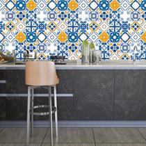 Papel De Parede Adesivo ladrilho azulejo Cozinha 1,5 METROS azul e amarelo