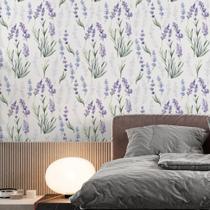 Papel de Parede Adesivo Lavanda Lilás Floral Minimalista Moderno Quarto Sala de Estar