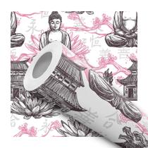 Papel De Parede Adesivo Lavável Buda E Dragão Preto Galho Rosa Padrão Chines Oriental Quarto Sala de Estar