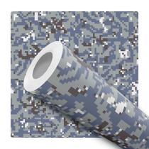 Papel De Parede Adesivo Lavável Camuflagem Militar Azul Cinza E Preto Pixel