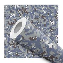 Papel De Parede Adesivo Lavável Camuflagem Militar Azul Cinza E Preto Pixel