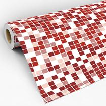 Papel de Parede Adesivo Lavável Com Estampa De Pastilhas Azulejo Para Cozinha e Banheiro Vermelho Vinho 3D - Pro Decor