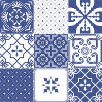 Papel De Parede Adesivo Lavável Cozinha Azulejos Azuis Hidraulicos 10m