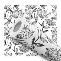 Papel De Parede Adesivo Lavável Cozinha Floral Flores e Folhas Preto e Branco