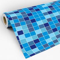 Papel de Parede Adesivo Lavável Decoração Pastilhas Azulejo Para Cozinha Azul Degrade 3D - Pro Decor