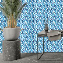 Papel de Parede Adesivo Lavável Decoração Pastilhas Azulejo Para Cozinha Azul Xadrez 3D - Pro Decor