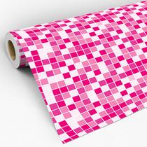 Papel de Parede Adesivo Lavável Decoração Pastilhas Azulejo Para Cozinha Rosa Xadrez 3D - Pro Decor