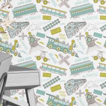 Papel De Parede Adesivo Lavável Desenho Vintage Trens Azuis Papel De Parede Adesivo Lavável Desenho Vintage Trens Azuis