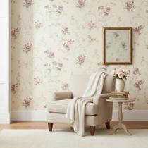 Papel De Parede Adesivo Lavável Floral Flores Delicada Bege