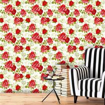 Papel de Parede Adesivo Lavável Floral Vermelho Vibrante