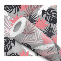 Papel De Parede Adesivo Lavável Folhagem Abstrata Preta Rosa Pena Branca Fundo Cinza Papel De Parede Adesivo Lavável Folhagem Abstrata Preta Rosa Pena Branca Fundo Cinza