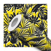 Papel De Parede Adesivo Lavável Folhagem Tropical Amarelo Preto Abstrata Quarto Sala de Estar