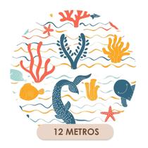 Papel de Parede Adesivo Lavável Fundo do Mar Peixes Colorido Infantil