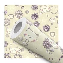 Papel De Parede Adesivo Lavável Gatinho Flor Infantil 10m