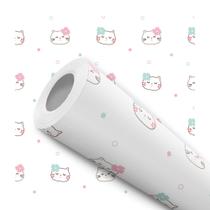 Papel De Parede Adesivo Lavável Gatinho Rosa e Azul Lacinho Quarto 3m