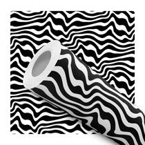 Papel De Parede Adesivo Lavável Ilusão De Ótica Preto e Branco 10m