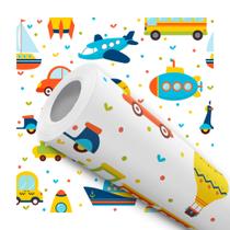 Papel De Parede Adesivo Lavável Infantil Carro Balão Trem Navio 5m Papel De Parede Adesivo Lavável Infantil Carro Balão Trem Navio 5m