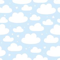 Papel De Parede Adesivo Lavável Infantil Nuvens Brancas Fundo Azul Claro