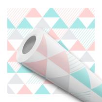 Papel De Parede Adesivo Lavável Infantil Triângulos Listrado Rosa Cinza Verde Papel De Parede Adesivo Lavável Infantil Triângulos Listrado Rosa Cinza Verde