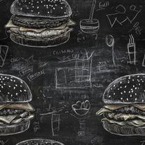 Papel de Parede Adesivo Lavável Lanche Hamburguer Preto e Branco Papel de Parede Adesivo Lavável Lanche Hamburguer Preto e Branco