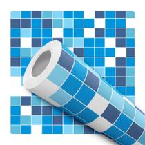 Papel De Parede Adesivo Lavável Lavabo Pastilhas Tons Azuis 12m