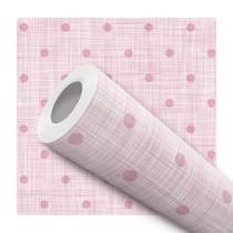 Papel De Parede Adesivo Lavável Linho Rosa com Bolinha Quarto Menina Escritório Recepção