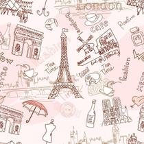 Papel De Parede Adesivo Lavável Paris Desenho Rosa 12M