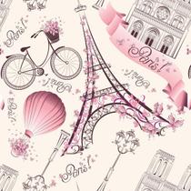 Papel De Parede Adesivo Lavável Paris Rosa Bebê 15M