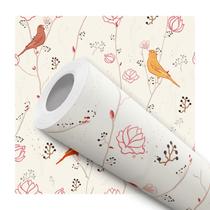 Papel De Parede Adesivo Lavável Passarinho Flores Ramo 10m