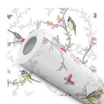 Papel De Parede Adesivo Lavável Passáro Flor Realismo 10m