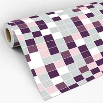 Papel de Parede Adesivo Lavável Pastilhas Azulejo Para Cozinha e Banheiro Roxo Lilás 3D - Pro Decor