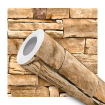 Papel De Parede Adesivo Lavável Pedras Tijolo Bege Efeito 3D 10m