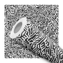 Papel De Parede Adesivo Lavável Preto e Branco Abstrato Linhas 10m Papel De Parede Adesivo Lavável Preto e Branco Abstrato Linhas 10m