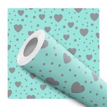Papel De Parede Adesivo Lavável Quarto Corações Cinza Verde 10m