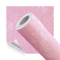 Papel de Parede Adesivo Lavavel Rosa Modelo Glitter Flores Furtacor Colorido