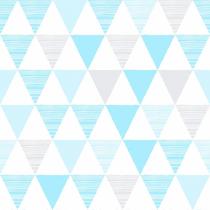 Papel De Parede Adesivo Lavável sala Bebê Triângulos Azul Cinza Branco Claro 12m
