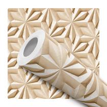 Papel De Parede Adesivo Lavável Sala Efeito Gesso 3D Bege Floral Geométrico