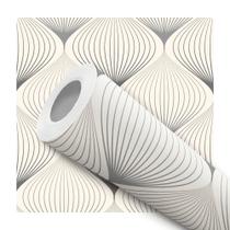 Papel De Parede Adesivo Lavável Sala Formas Linhas Ilusão Ótica Bege Cinza