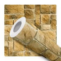 Papel De Parede Adesivo Lavável Sala Pedra Rustica 3d Amarela Degrade Com Marrom