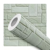Papel De Parede Adesivo Lavável Sala Pedra Rustica 3D Verde Claro
