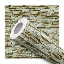 Papel De Parede Adesivo Lavável Sala Pedra Rustica Canjiquinha 3d Verde