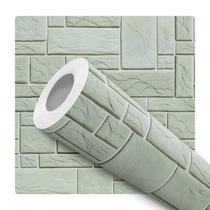 Papel De Parede Adesivo Lavável Sala Pedra Rustica Efeito Visual 3D Verde Claro