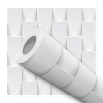 Papel De Parede Adesivo Lavável Sala Retângulo Efeito Gesso 3D Branco