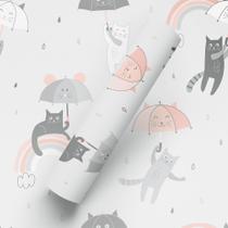 Papel de Parede Adesivo Lavável Tema Gato Guarda Chuva Sala E Quarto