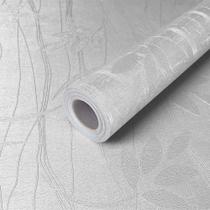 Papel de Parede Adesivo Lavavel Texturizado Linhas e Folhas Cinza 5M