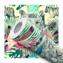 Papel De Parede Adesivo Lavável Tigre De Bengala Flores E Penas Abstrato Fundo Verde Claro Papel De Parede Adesivo Lavável Tigre De Bengala Flores E Penas Abstrato Fundo Verde Claro