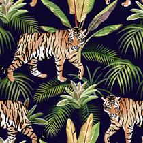 Papel De Parede Adesivo Lavável Tigre De Bengala Folha Verde Abstrato Quarto Sala de Estar