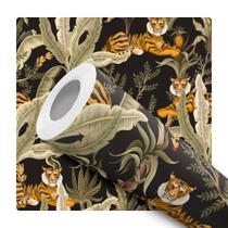 Papel De Parede Adesivo Lavável Tigre Deitado Entre Galhos E Folhas Fundo Preto Quarto Sala de Estar Papel De Parede Adesivo Lavável Tigre Deitado Entre Galhos E Folhas Fundo Preto Quarto Sala de Estar