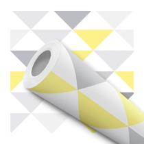 Papel De Parede Adesivo Lavável Triângulos Amarelos Cinza 10m