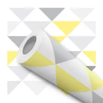 Papel De Parede Adesivo Lavável Triângulos Amarelos Cinza 12m